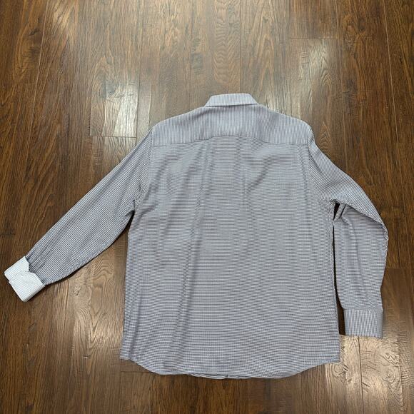 Johnston & Murphy Dress Shirt Sz L Blue Brown White Textured Button Up Flip Cuff - Picture 8 of 13